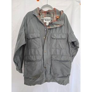 Woolrich Men's Field Jacket Gray Plaid Lined Hooded Parka Size M